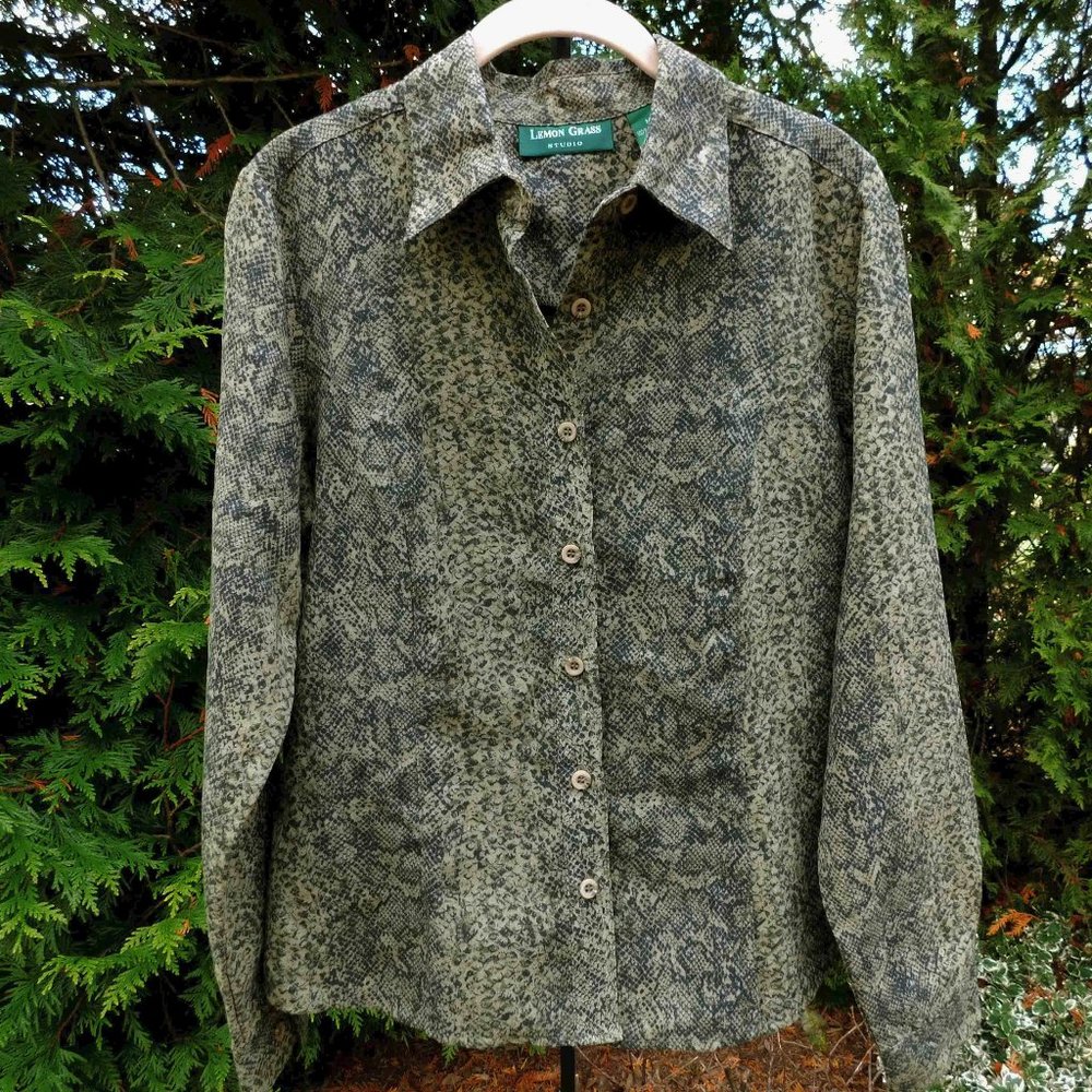 Lemon Grass Studio Soft Faux-Suede Snakeskin Print Buttondown